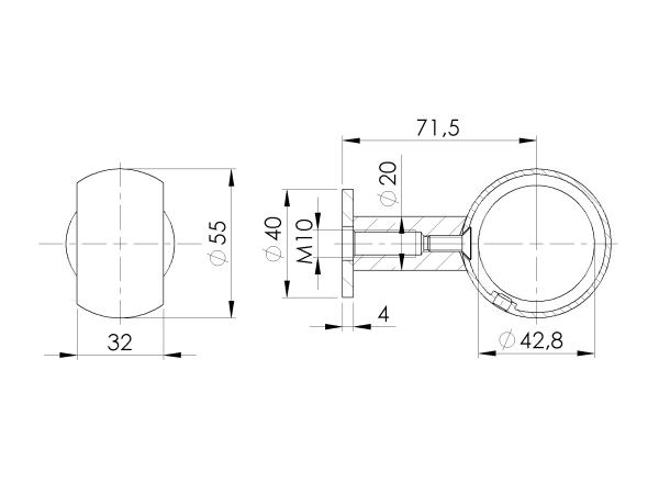 Edelstahl Handlaufhalter Rohrstütze 42,4mm
